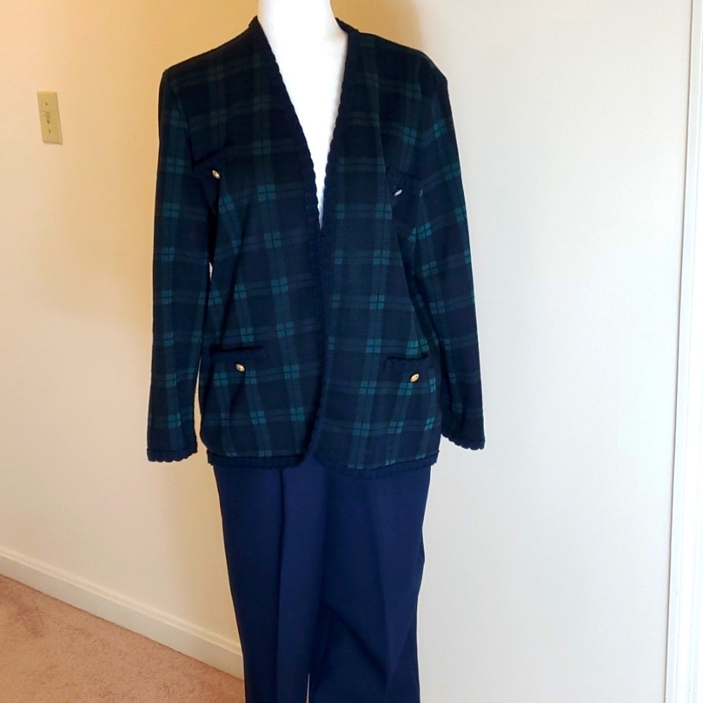 Alfred Dunner 2 piece green and blue pant and jacket set